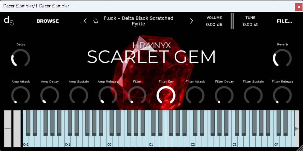 A screenshot of the Scarlet Gem Sample Library instrument interface in Decent Sampler.